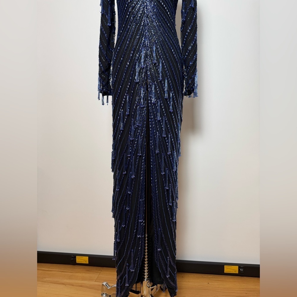Vintage Lillie Rubin Embellished Cobalt Blue Silk Gown Size 4 - Picture 5 of 16